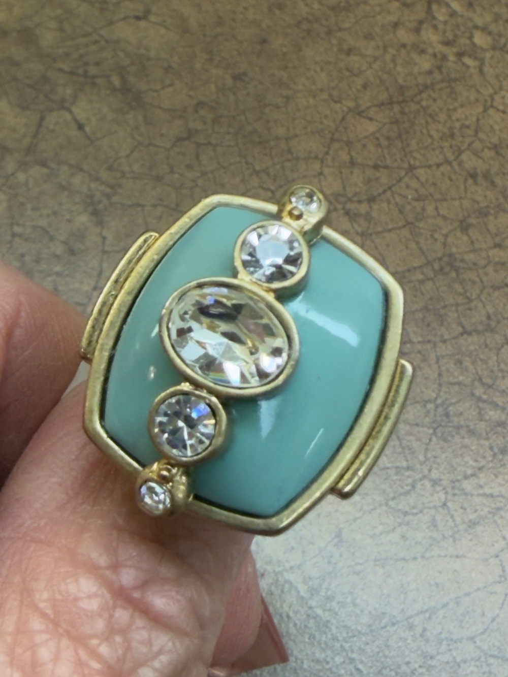 Lia Sophia Gold-Tone Turquoise Enamel Ring with Clear Crystals